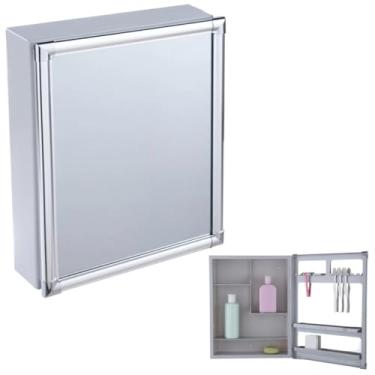 Imagem de Armário Banheiro Espelheira Sobrepor Cinza | Com Perfil de Alumínio | 36x10x45cm | 01 Porta | Astra