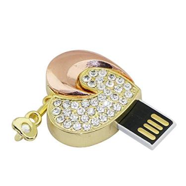 Imagem de 128 GB Pen Drive em formato de coração dourado pen drive pen drive USB Flash Disk Memory Stick Cartão USB Drive USB Disk