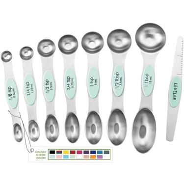 Imagem de Spring Chef Conjunto de 8 colheres de medição magnéticas de aço inoxidável com nivelador, colher de chá de metal e colheres de sopa, utensílios de cozinha para assar e cozinhar, cabe em potes de