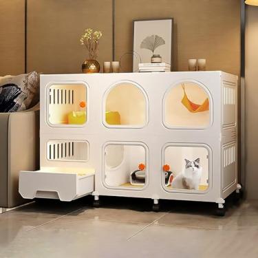 Imagem de Gaiolas para gatos internas grandes com caixa de areia e polia, cercadinho para gatos, casa para animais pequenos, caixa para gatos montada, A, 41,7" C x 18,3" L x 29,5" A