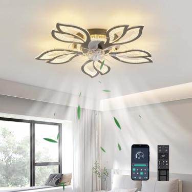 Imagem de Ventilador de flores luz de teto silenciosa LED lustres modernos reguláveis luz de teto ventiladores de teto DC reversíveis de 6 velocidades com luzes e controle remoto para quarto sala de e