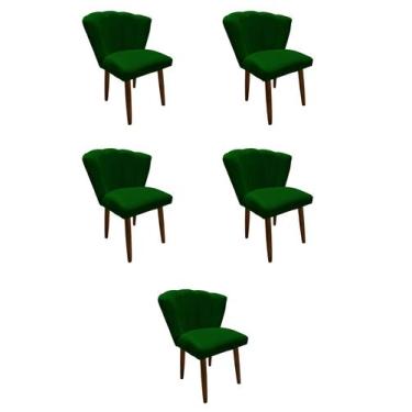 Imagem de Kit 5 Cadeiras De Jantar Estofada Pétala Tecido Suede Verde Pés Palito