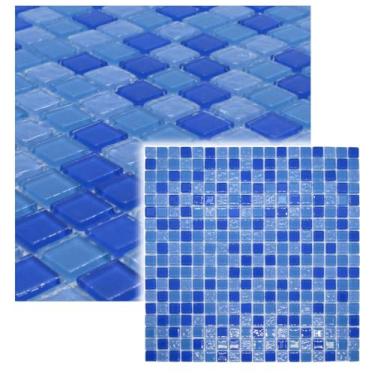 Imagem de Pastilha De Vidro Cristal Para Cozinha Banheiro Piscina Parede Azul Safira Mescla 30x30cm La Bella Griffe
