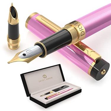 Imagem de Dryden Designs Caneta-tinteiro com pontas média e fina, inclui caixa elegante, 6 cartuchos de tinta (3 pretos e 3 azuis) e conversor de refil de tinta, rosa (luscious pink)