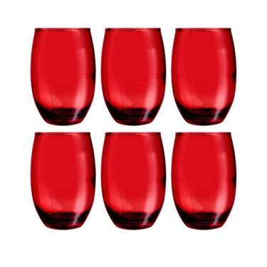 Imagem de Conjunto Com 6 Copos Vidro Bellagio 450ml Grande Vermelho - Praticasa