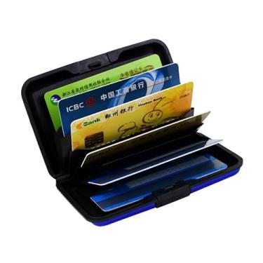 Imagem de TEAFIRST Carteira ultrafina de alumínio para cartão de crédito com bloqueio de RFID, capa rígida masculina e feminina, Azul, Carteira