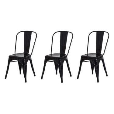 Imagem de Kit 3 Cadeiras Tolix Iron Design Preta Brilhante Aço Industrial Sala C