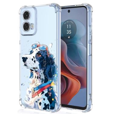 Imagem de XINYEXIN Capa transparente para Motorola Moto G34, fina à prova de choque TPU bumper capa de telefone transparente padrão fofo, arte legal colorida grafite série - cachorro branco