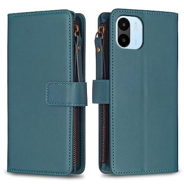 Imagem de Capa com alça de pulso Xiaomi Redmi A1/Redmi A2, 9 compartimentos para cartão, 1 carteira de couro com zíper, função de suporte, fecho magnético, capa de telefone compatível com Redmi A1/Redmi A2 de
