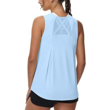 Imagem de Attifall Camisetas femininas de malha sem mangas, para ioga, corrida, atlética, para academia, secagem fria, Jeans azul, M