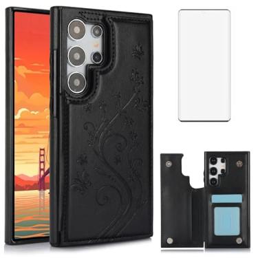 Imagem de Capa de telefone para Samsung Galaxy S24 Ultra 5G com protetor de tela de vidro temperado porta-cartões carteira suporte flip acessórios de celular de couro S24Ultra 24S S 24 24Ultra 2024, 17.3 cm