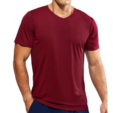 Imagem de Haimont Camisetas esportivas masculinas com gola V, leve, academia, corrida, manga curta, absorção de umidade, proteção UV, Vinho, M