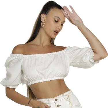 Imagem de Blusa Jeans Onça Preta Ombro A Ombro V23 Off White Feminino-Feminino