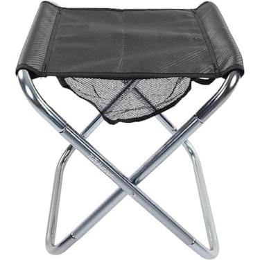 Imagem de Banqueta telescópica dobrável para acampamento, banco dobrável portátil com rolamento de carga de 150kg, à prova de rasgos para viagens ao ar livre, cinza prateado