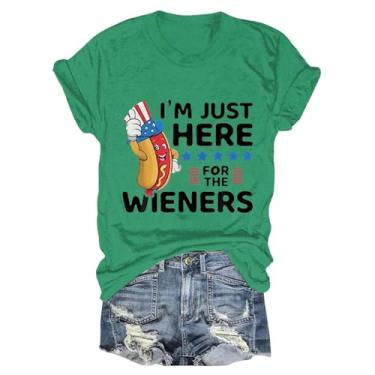 Imagem de Camiseta feminina com bandeira americana 4th of July I'm Just Here for The Wieners camiseta de manga curta gola redonda casual verão engraçado tops, Verde, XXG