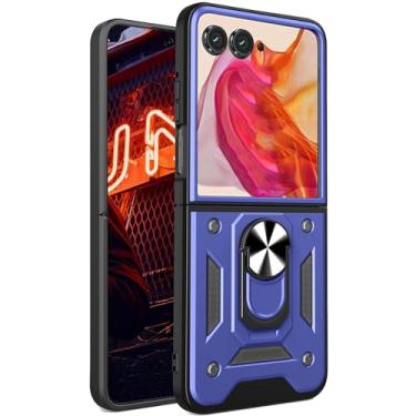 Imagem de Ephoou Capa protetora para Motorola Razr Plus 2024/Razr 5/Razr Gen 5 para homens, capa de proteção resistente à prova de choque com suporte de anel magnético para Motorola Razr 50 Ultra. SJ-azul