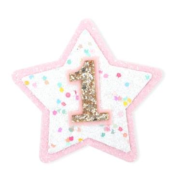 Imagem de Crachá de aniversário de arco-íris para meninas - decoração de festa de aniversário arco-íris, emblema de festa temático de aniversário de arco-íris, emblema de aniversário com glitter branco/rosa,
