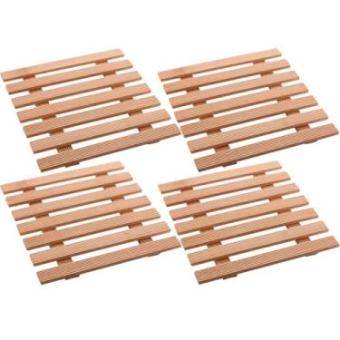 Imagem de 4 Descansos de Panela 17cm Quadrados de Bambu Porta Panela Chaleiras e Travessas Lyor