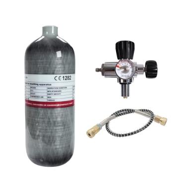 Imagem de TUXING Tanque de ar de fibra de carbono 4500psi 2L com estação de enchimento de paintball com medidor regulador de válvula para rifles de ar PCP para mergulho