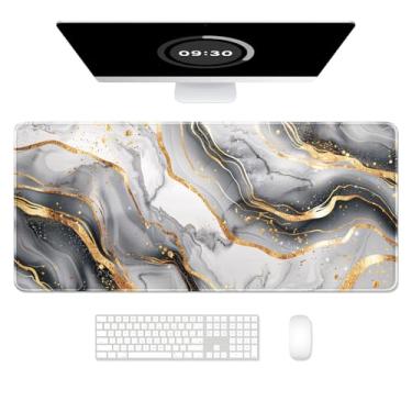 Imagem de Auhoahsil Tapete de mesa, mouse pad ultragrande, mousepad para jogos XXL, bonito tapete de mesa grande estendido tamanho completo para teclado, laptop e computador, 90 x 39,9 cm, mármore cinza branco