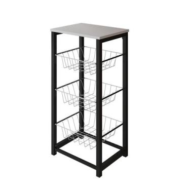 Imagem de Fruteira de Chão Cozinha Desmontada Aço Preto Cesto Branco Tampo Branc