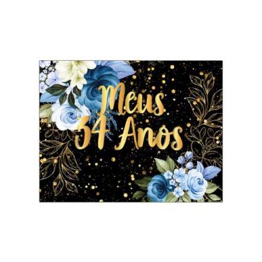 Imagem de Painel de Festa Horizontal 1,55 X 1,20 - Meus 34 Anos Floral Azul Efei