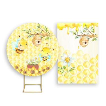 Imagem de Painel De Festa Redondo 1,50x1,50 + Painel Vertical 1,50x2,20 - Abelhi