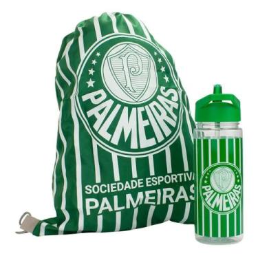 Imagem de Kit Presente Palmeiras Garrafa De Bico 450ml + Mochila Saco - Mileno, 