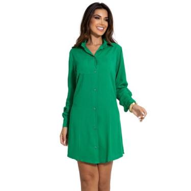 Imagem de Camisa Chemise Feminina Camisão Manga Longa Com Botões Vestido Saída D