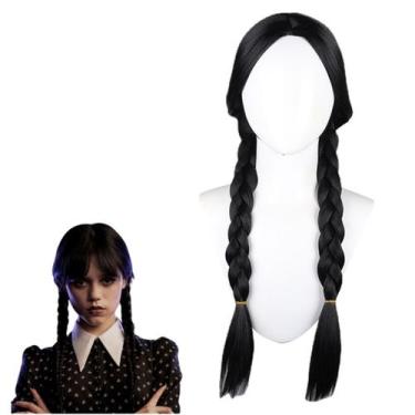 Imagem de Peruca Longa Wandinha Cosplay Preta Festa Fantasia - B Import