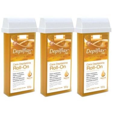 Imagem de Combo 3 refil cera roll on natural 100g depilação depilflax