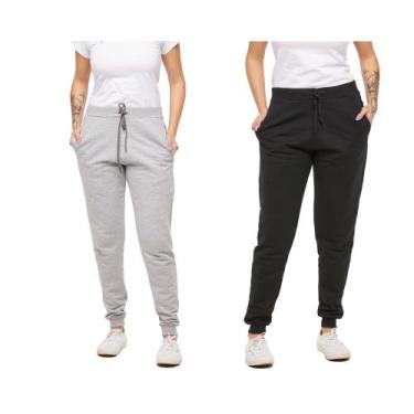 Imagem de Kit com 02 calças moletom plus size feminina jogger slim fit básica li