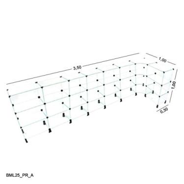Imagem de Balcão de Vidro em L - C/ Conectivo Preto MOD.50 - 3,50 x 1,00 x 1,00 