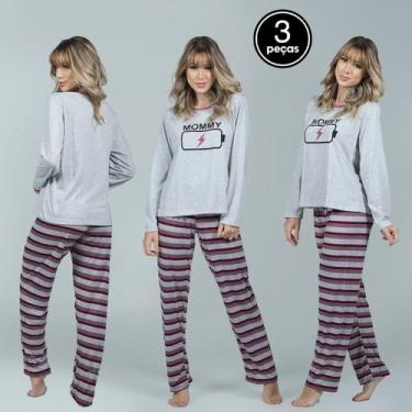 Imagem de Kit 3 Pijamas Longo Feminino Malha Adulto Calça Blusa Frio - WLS Modas