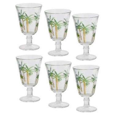 Imagem de Jogo 6 Taças de Cristal Palm Hand Tree Coqueiro Transparente para Água