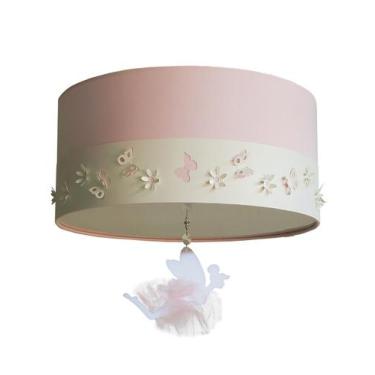 Imagem de Luminária Plafon Infantil Fadas Cúpula Rosa 30x15 2E27 - Tom Luz