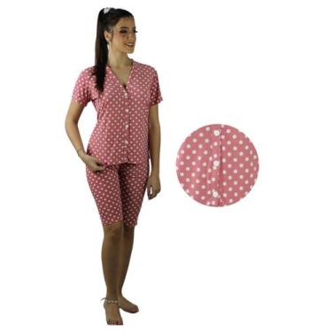 Imagem de Pijama Pescador Capri Botões Liganete - Cia da Seda, P, Rosê poá branc