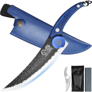 Imagem de XYJ Faca de desossar de 25 cm com bainha de couro, faca de filete de peixe de aço inoxidável portátil, faca para desossar carne, cabo de madeira, faca para cozinha, acampamento ou churrasco ao ar