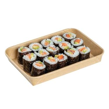 Imagem de Restaurantware - Bandejas de sushi Matsuri Vision 18 x 12 x 2 cm, 50 caixas de embalagem de sushi à prova de gordura - tampas vendidas separadamente, descartáveis, recipientes de sushi de papel kraft,