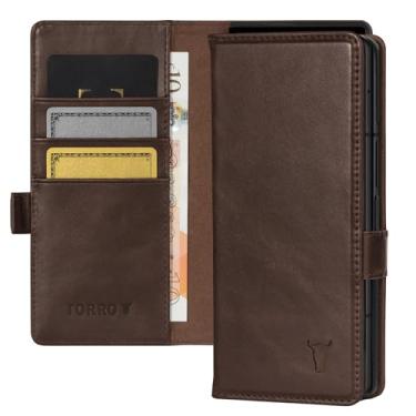 Imagem de TORRO Capa de telefone compatível com Samsung Galaxy Z Fold 6 (2024) – Capa carteira Z Fold6 de couro premium com função de suporte e compartimentos para cartão (marrom escuro)