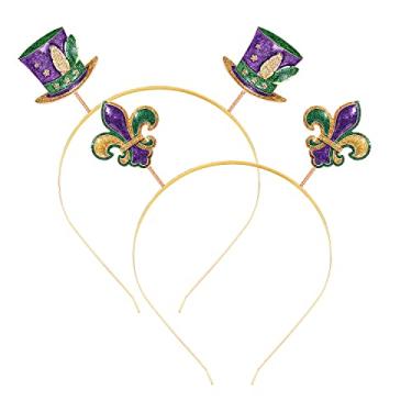 Imagem de HEIDKRUEGER 2 PCS Mardi Gras Headband for Women Glitter Hat Mask Fleur De Lis Hairband Purple Green Gold Carnival Costume Hair Accessory