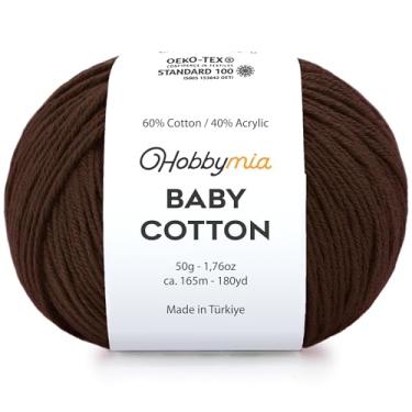 Imagem de HobbyMia Fio de algodão para bebês para crochê - 50 g / 180 m - (2) fio fino, peso esportivo - fio Amigurumi macio para linha de crochê - 60% algodão e 40% acrílico (marrom, 1 bola)