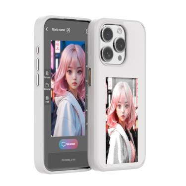 Imagem de KSOPUERT Capa de telefone com tela de tinta inteligente de 4 cores atualizada compatível com iPhone 16, capa de telefone com tela de tinta de transmissão NFC inteligente DIY imagem/foto/texto, branca