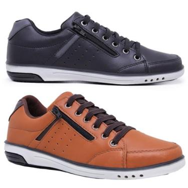 Imagem de Kit 2 Pares Sapatênis Masculino Casual Fechamento Elastico e Ziper - S