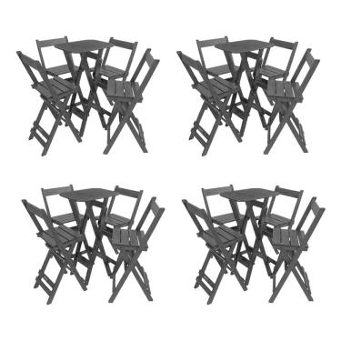 Imagem de Kit 4 Conjuntos Mesa Bistrô Bar Dobrável Com 4 Cadeiras Em Madeira Maciça - Preto - Preto