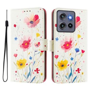 Imagem de Capa carteira para Motorola Moto Edge 50 Neo, 3 compartimentos para cartão, 1 compartimento para dinheiro, capa flip de couro PU com padrão fofo, capa com fivela magnética à prova de choque,