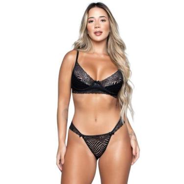 Imagem de Conjunto Lingerie Vekyo Sem bojo e Robe Feminino Sexy em Renda e Tule,