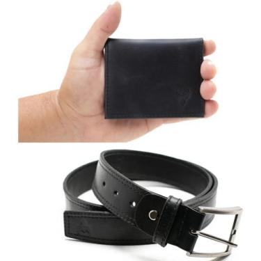 Imagem de kit presente carteira masculina preta e cinto ambos em couro - Fenix c