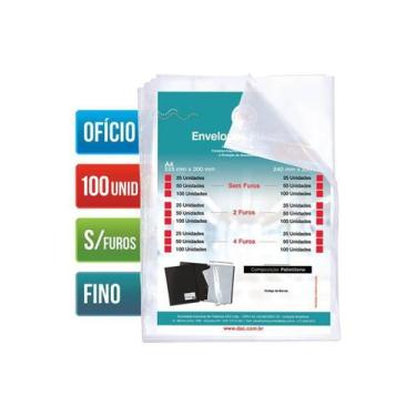 Imagem de Blister 100 Envelopes Finos Sem Furos DAC Saco Plástico Fino