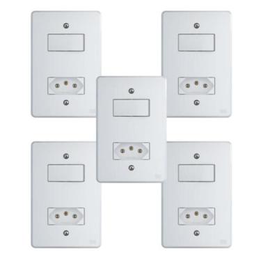 Imagem de Kit Conjunto Interruptor 4x2  1 Tecla Simples 10A + 1 Tomada 10A 250V 
